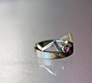 Amethyst ring with silver and fine gold