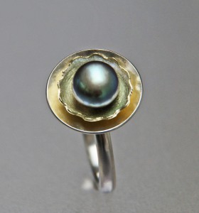 gold and silver ring with freshwater pearl