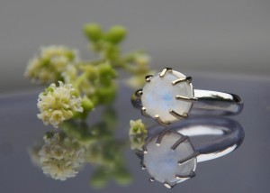 gold and silver moonstone ring