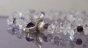 amethyst necklace with silver, quartz and freshwater pearls